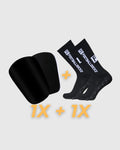 Starter Bundle bestehend aus schwarzen VINLEH Grip-Socken und schwarzen Mini-Schienbeinschonern