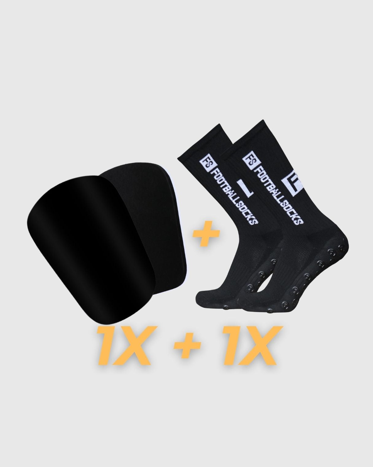 Starter Bundle bestehend aus schwarzen VINLEH Grip-Socken und schwarzen Mini-Schienbeinschonern
